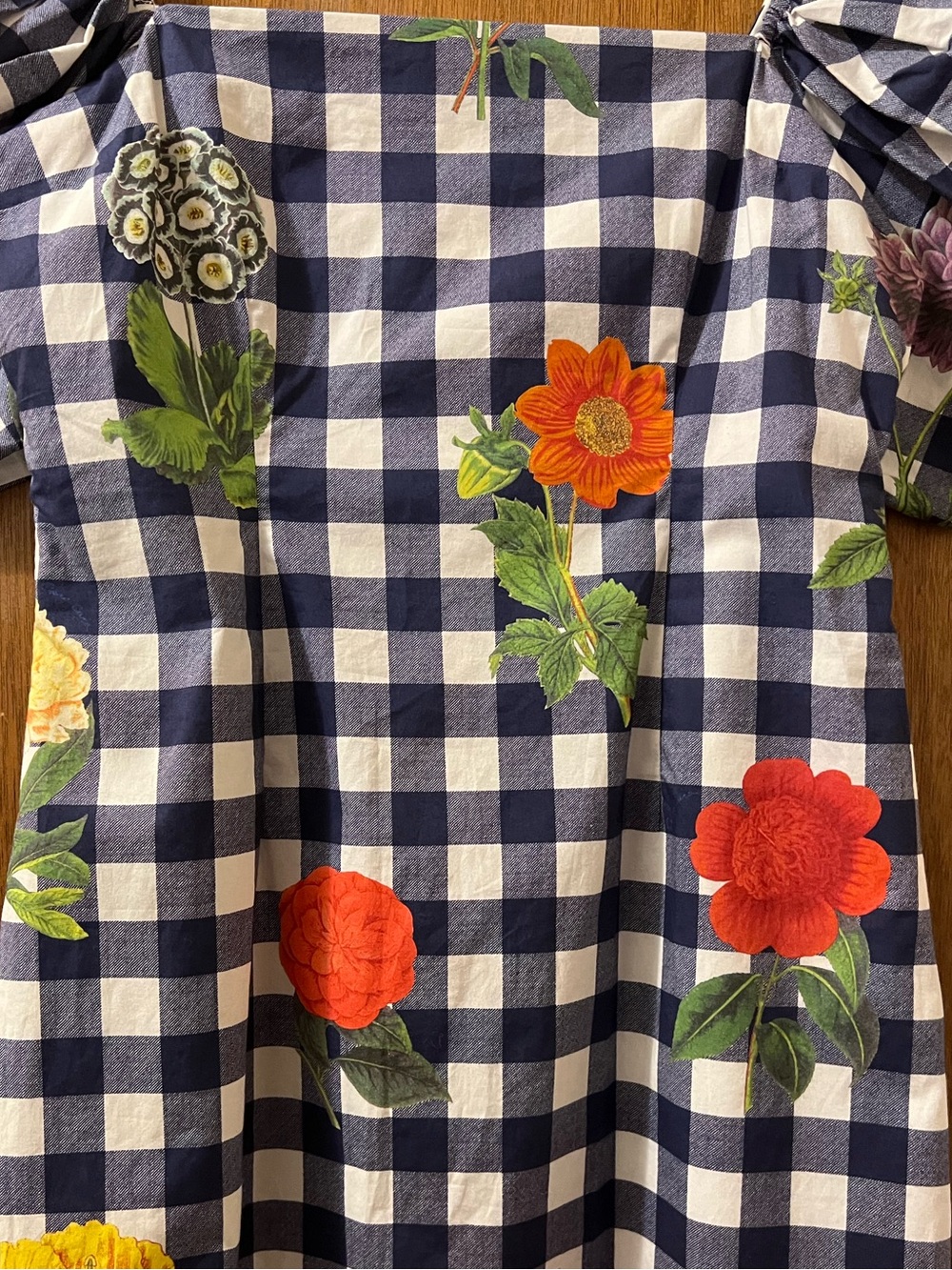 Cara Cara Kelly Gingham Floral Puff-Sleeve Mini Dress Sz S Cottagecore - Picture 11 of 16